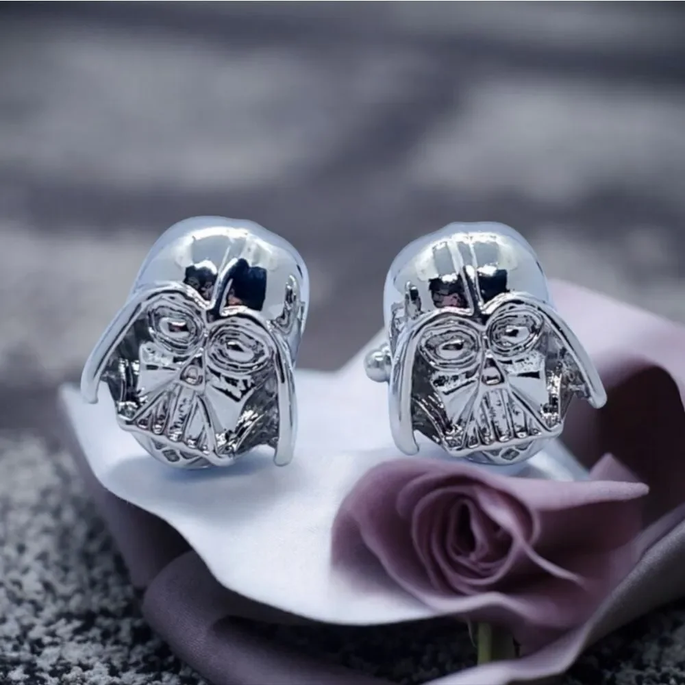 Star Wars 3D Silver Darth Vader Head Cufflinks Jedi Cuff Links Men's Tuxedo NWT
